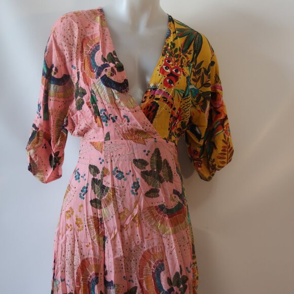 Womens Farm Rio Pink Multicolor (Item- 1) Birds in The Wild Wrap Maxi Dress S - Picture 4 of 16